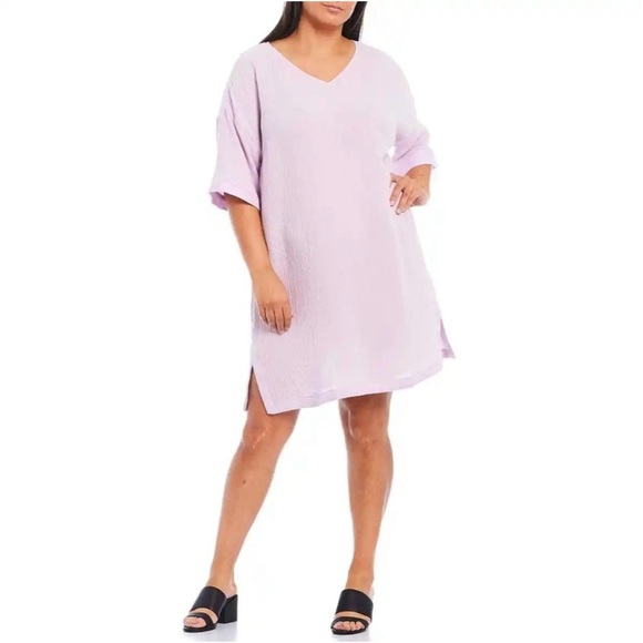 Eileen Fisher Organic Cotton Gauze Dress - Light Purple (Malow) - Extra Small XS - Picture 1 of 16
